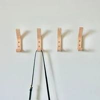 Modern Home Wooden L-Shaped Double Wooden Wall Hook, Natural, Set Of 4