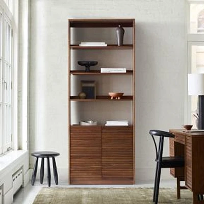 Bryce 34 Inch Wide Open and Closed Shelving, Cool Walnut