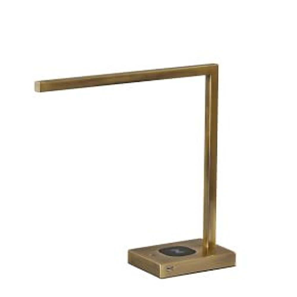 Angular LED Charging Desk Lamp, Antique Brass