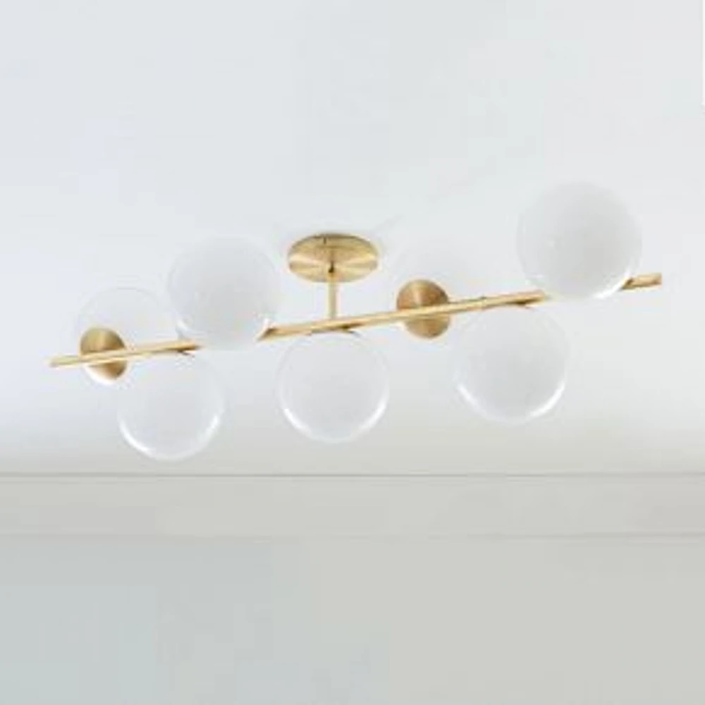 Sphere and Stem 7 Light Chandelier Antique Brass Milk Glass (43")