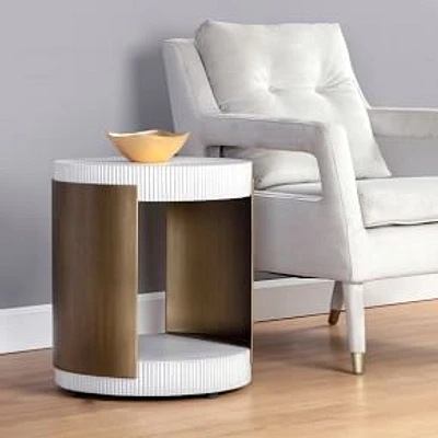 Round Concrete and Steel Side Table, White