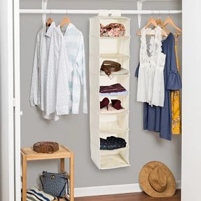 8-Shelf Hanging Organizer, 12.1"SQ x 54.1"H, Cotton, Natural