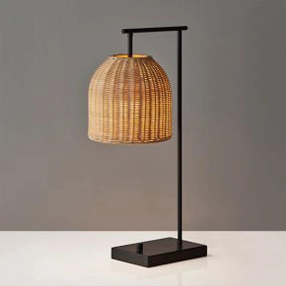 Louisa Table Lamp, 24.5", Dark Bronze/Light Rattan