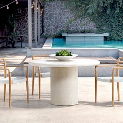 Kamari 47" Round Outdoor Casted Concrete Dining Table, White