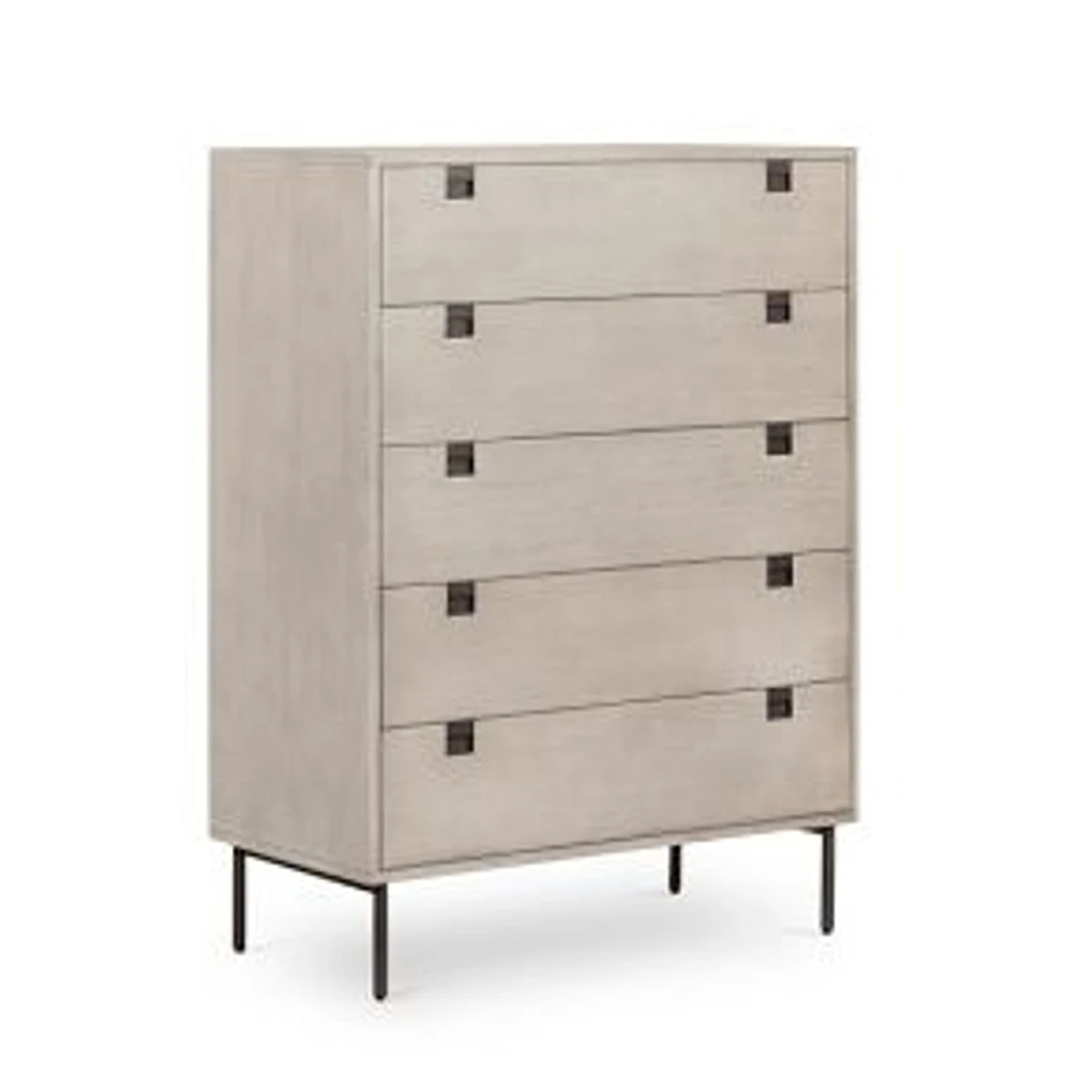 Iron & Acacia 36" Tall 5-Drawer Dresser, Gray Wash