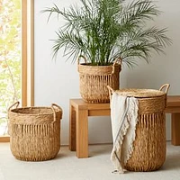 Vertical Lines Baskets, Large Round, Natural