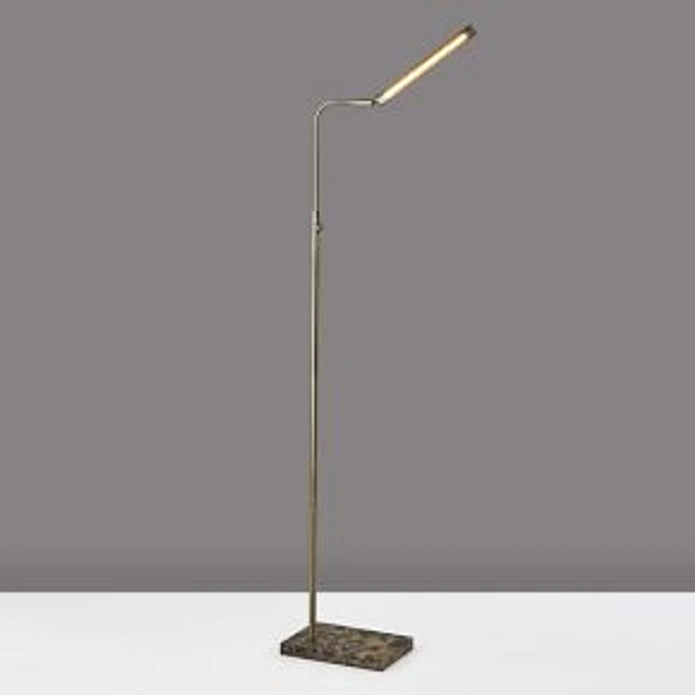 Task Marble LED Floor Lamp, Antique Brass & Brown Marble