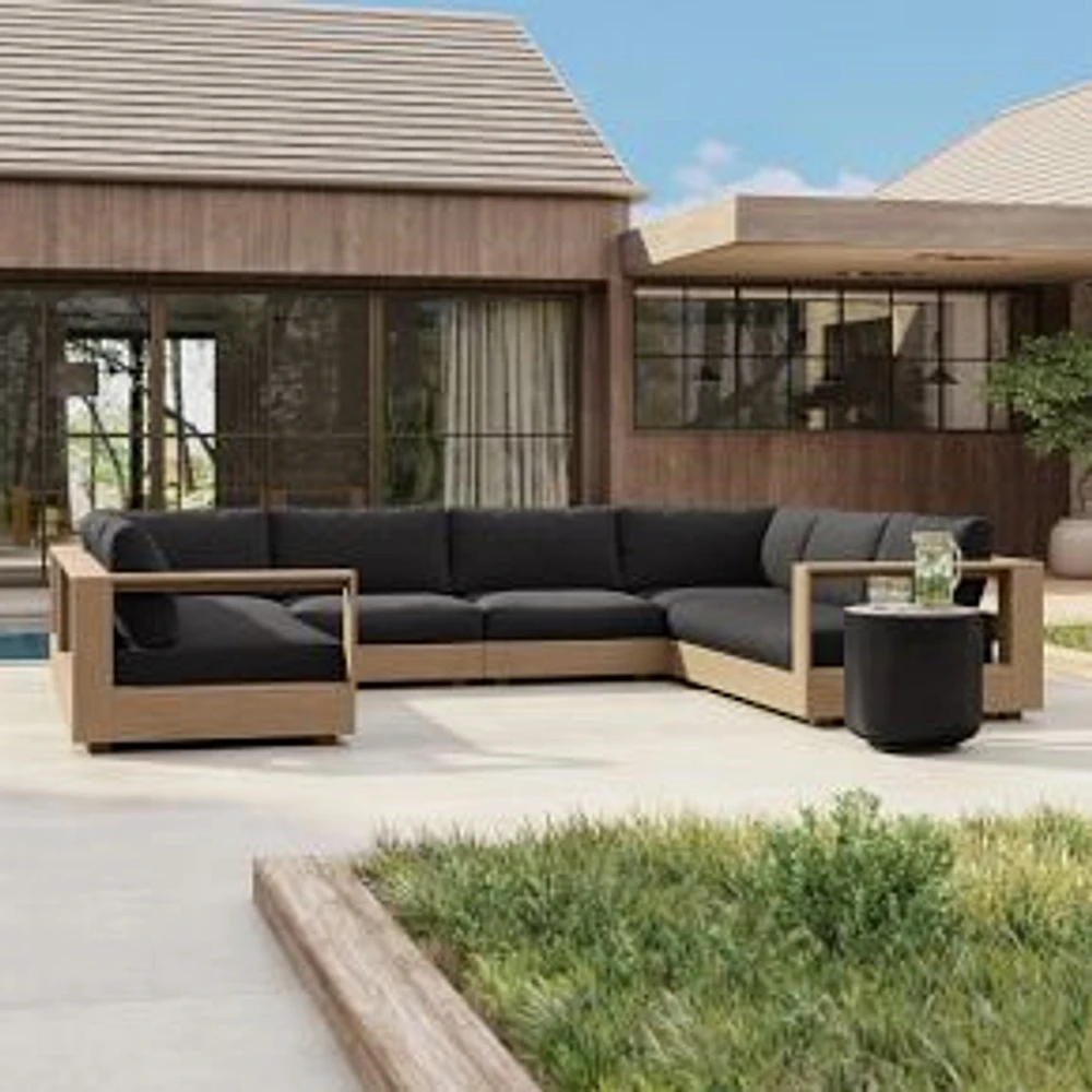 Telluride Outdoor 151in Piece U Shaped Sectional, Reef, Crosshatch Weave