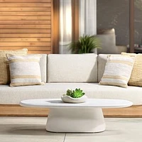 Kathleen 55" Outdoor Oval Concrete Coffee Table, Ivory