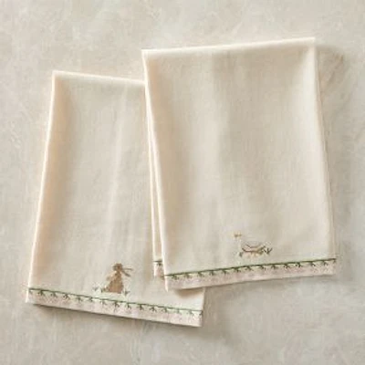 Daphne Embroidered Tea Towels, White, Set of 2