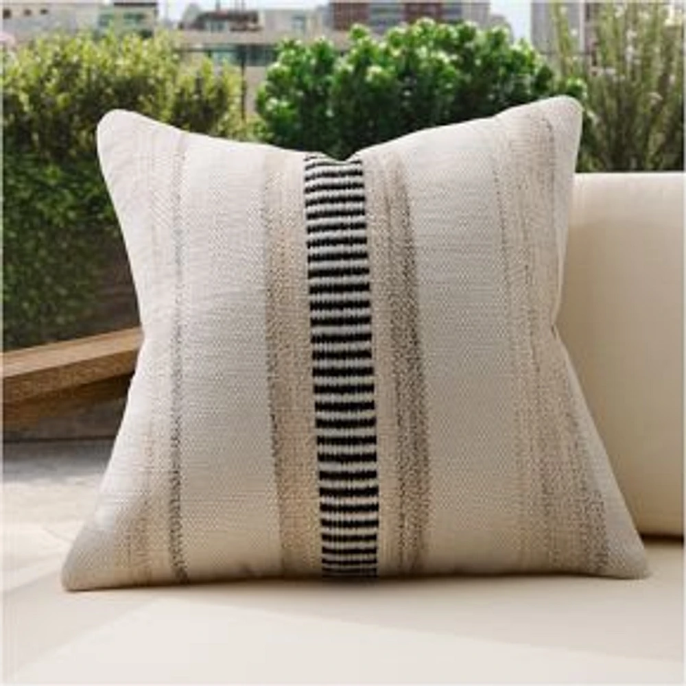 Outdoor Natural Split Stripe Pillow, 20x20, Natural/Black