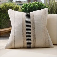 Outdoor Natural Split Stripe Pillow, 20x20, Natural/Black