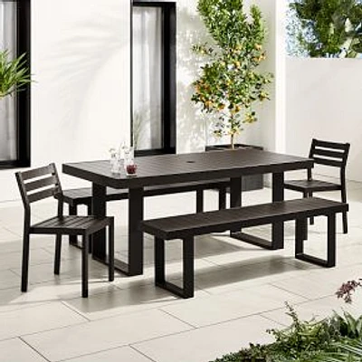 Portside Outdoor Dining Set: Portside Aluminum Outdoor 72" Rectangle Dining Table, DB + Portside Aluminum Outdoor 66" Dining Bench, DB + Portside Aluminum Outdoor S/2 Dining Chair, DB