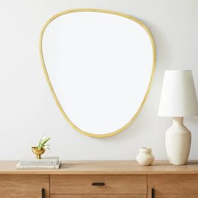 Mid-Century Asymmetrical Metal Wall Mirror, Antique Brass, 39"Wx45"H