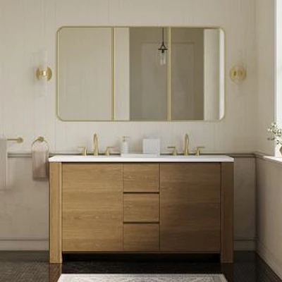 Graham Fully Closed 60" Double Vanity, Toasted Oak, White Quartz Top