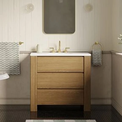 Graham Fully Closed 36" Single Vanity, Toasted Oak, White Quartz Top