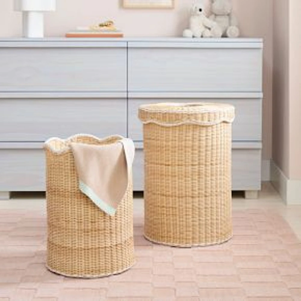 Scalloped Hamper, Rattan, Natural, S/2