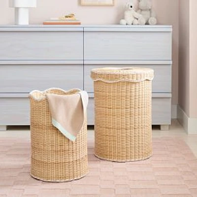 Scalloped Hamper, Rattan, Natural, S/2