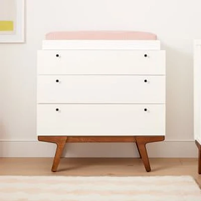 Modern -Drawer Changing Table and Topper, White/Pecan