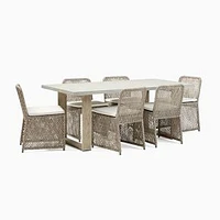 Outdoor Dining Set: Portside Outdoor Concrete 72 in Rectangle Dining Table, Weathered Gray + Coastal Dining Chair, Set of 2, All Weather Wicker, Silverstone