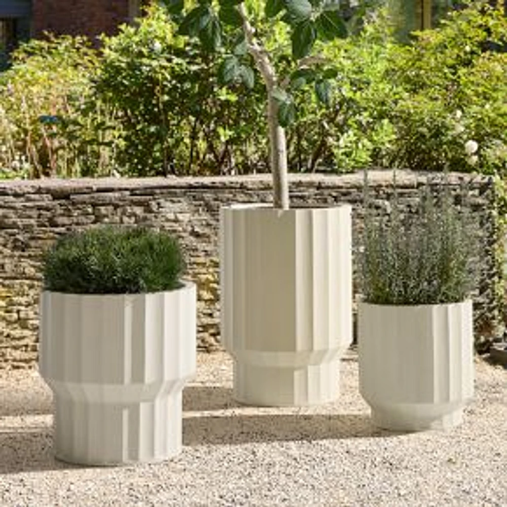 Parker Pedestal Medium Floor Planter, Ficonstone, Alabaster