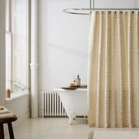 Cotton Linen Dashed Line Shower Curtain, Natural, 72"x74"