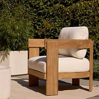 Monterey Outdoor Lounge Chair, Natural Teak, Crosshatch Weave, Alabaster