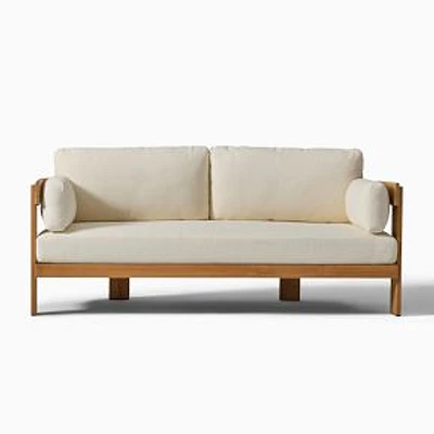 Monterey Outdoor 76" Sofa, Natural Teak, Crosshatch Weave, Alabaster