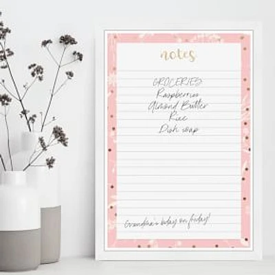 Oliver Gal Ditsy Flowers Notes Blush Dry Erase Board, Wall Art, 18x26x0.5