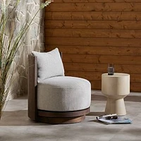 Charee Outdoor Swivel Chair, Ramiro Ecru-Stained Saddle Brown Fsc