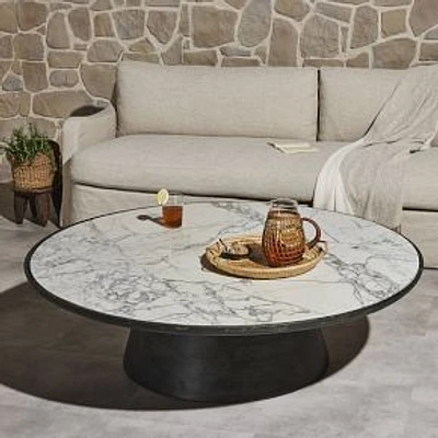 Jozette Outdoor Coffee Table, Aged Grey-Veined White Marble