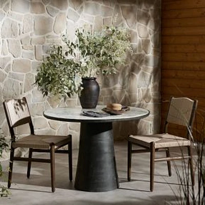 Jozette Outdoor Dining Table 42, Aged Grey-Veined White Marble