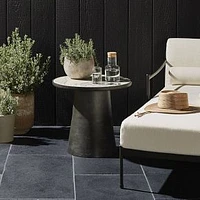 Jozette Outdoor End Table, Aged Grey-Veined White Marble