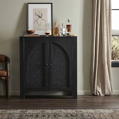 Perach Bar Cabinet, Black Circle Cane-Black Iron-Black Wash Mango