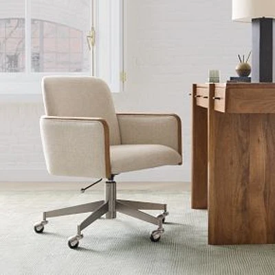 Show Wood Office Chair, Deco Weave, Sand, Acorn, Brushed Stainless Steel