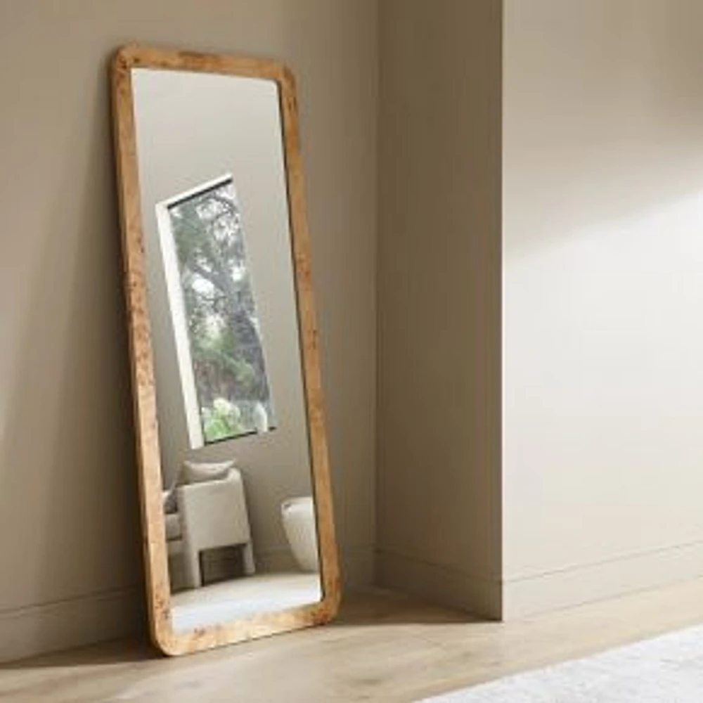 Burl Wood Floor Mirror, 30"Wx72"H