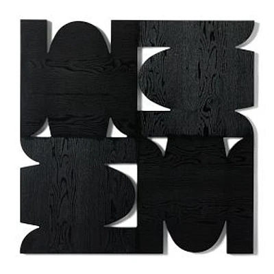 Frameless Geometric Wood Wall Art, Black, 39x39