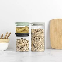 Stackable Glass Jars with Light Gray, Dark Gray, Jade Green Lids, Set of 3