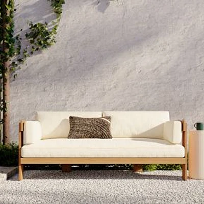 Monterey Outdoor 76" Sofa, Natural Teak, Crosshatch Weave, Alabaster