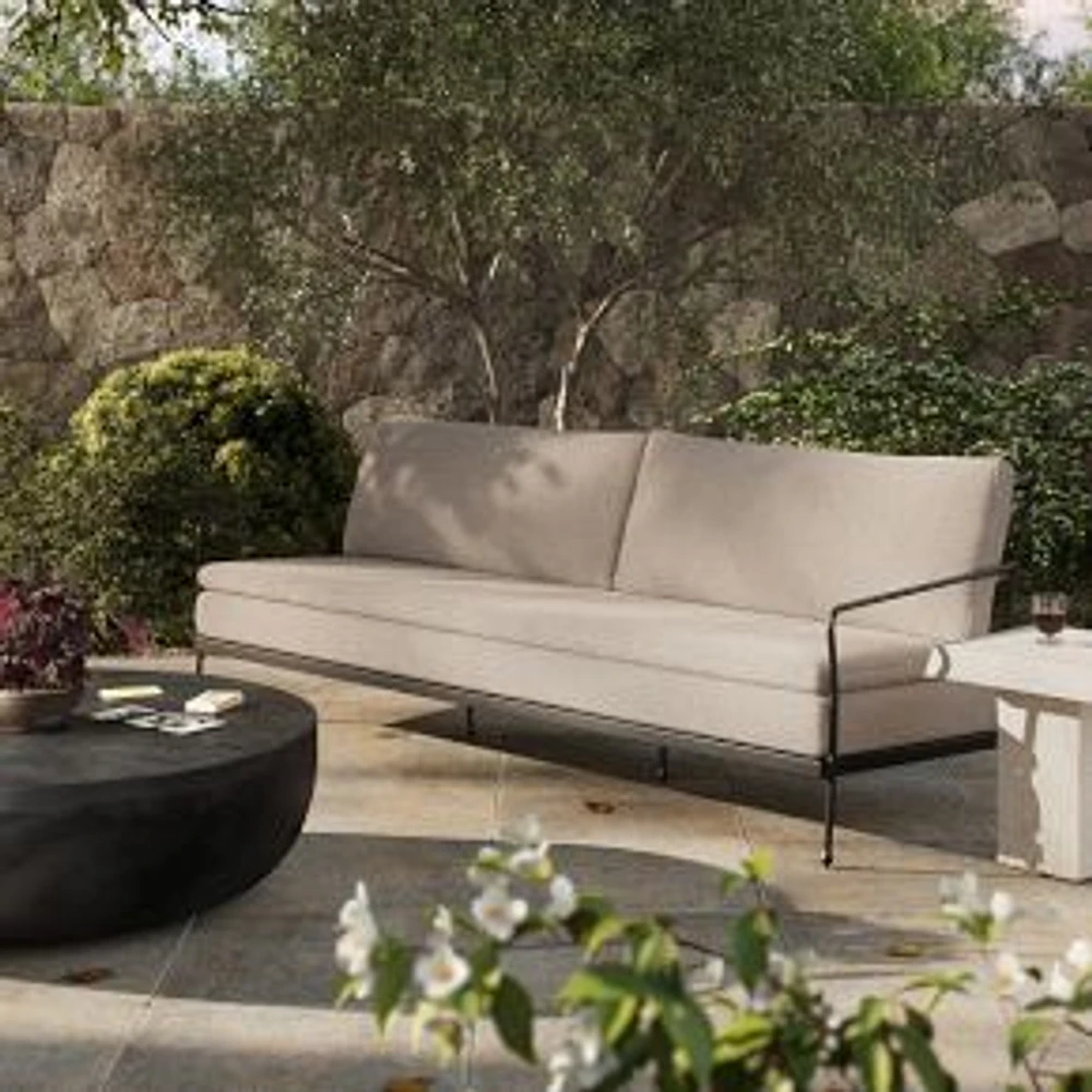 Aimie Outdoor Sofa-96: Ramiro Ecru-Matte Gunmetal