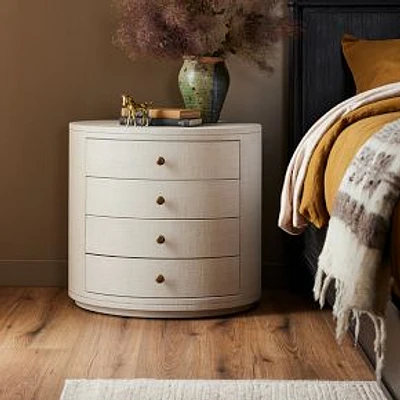 Sarafina Oval Nightstand: Ivory Painted Linen-Light Antique Brass, 25.8in.