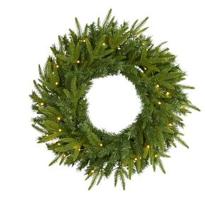 Pre-Lit Faux Pine Wreath, Green