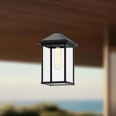 Salomi Outdoor 1-Light Pendant, 7", Textured Black