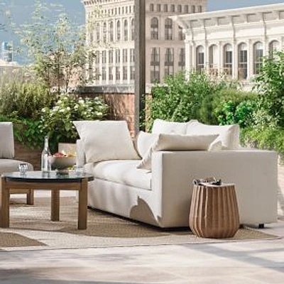 Harmony 82" Outdoor Sofa, Crosshatch Weave, Alabaster, Aluminum