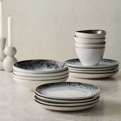 Reactive Glaze Dinnerware Dinnerware BOM  Black + White  Set of 16