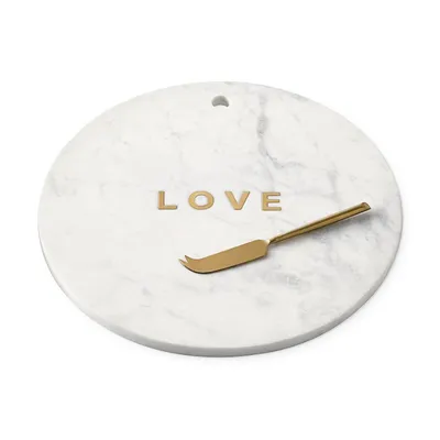 Marble & Brass "Love" Round Cheese Board with Knife