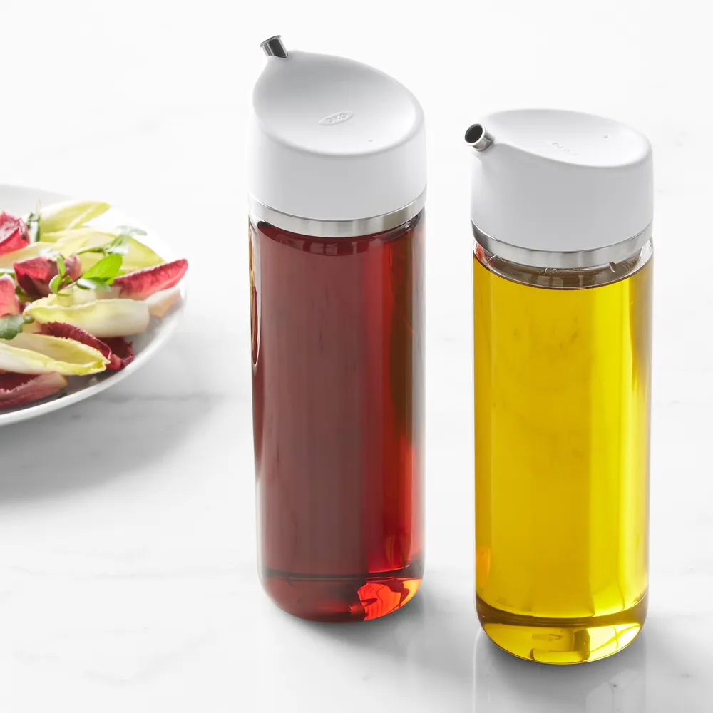 OXO Good Grips Precision Pour Glass Dispenser Set, 2 Piece Oil & Vinegar  Set, Clear, White