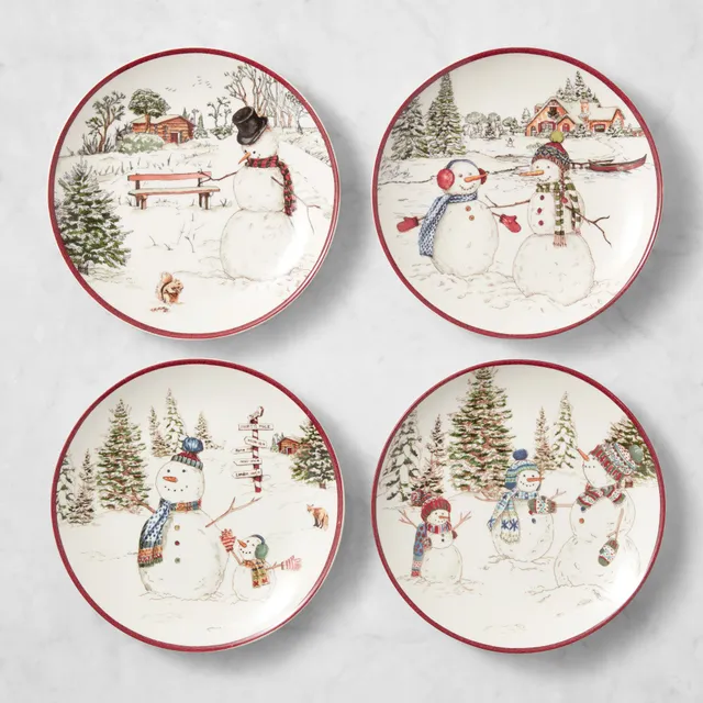 Williams Sonoma Snowman Salad Plates, Set of 4