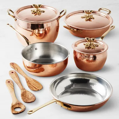 Ruffoni Historia Hammered Copper 11-Piece Cookware Set with Olivewood Tools