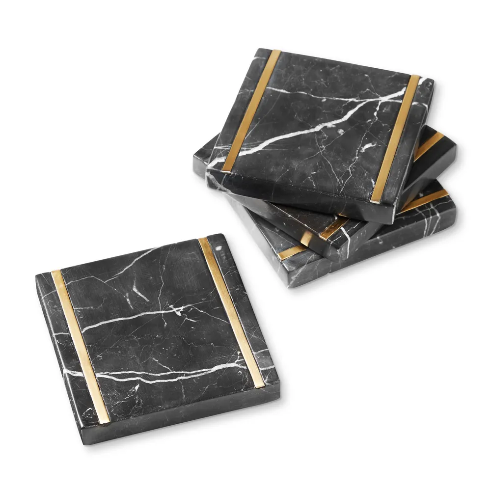 Williams Sonoma Black Marble Coasters, Set of 4